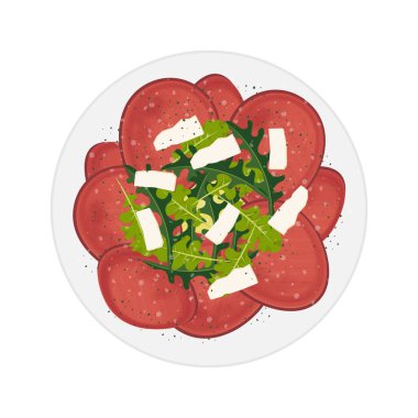 Vector Illustration Logo Clip Sanatı Kurutulmuş İtalyan Biftek Bresaola Salatası 