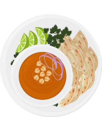 Vector Illustration Logo Clipart Chana masala Baharatlı Nohut körisi ve Pita Ekmeği