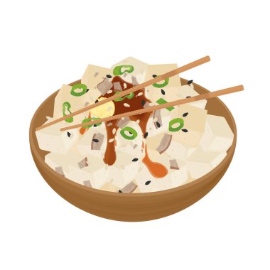 Vector Illustration Logo Clipart Ready to Eat Hiyayakko Japanese Silken tofu with soy sauce clipart