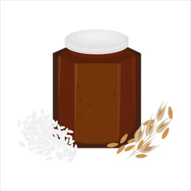 Vector Illustration Logo Clipart Korean Black Syrup or Ssal Jocheong Rice Cake Syrup on a Jar clipart