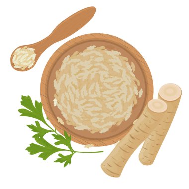 Vektör İllüstrasyon Logosu Üst Görünüm Tıraşlı ve Parçalar Yaban turpu Kökü