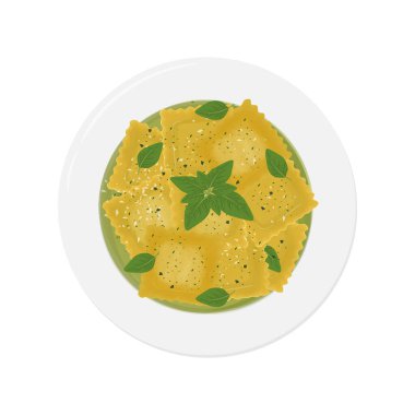 Vector Illustration Logo Clipart Top View Ravioli Pesto soslu