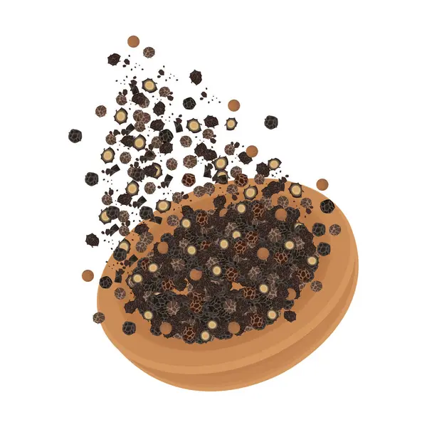 Vector Illustration Logo Clipart Levitation Kara biber ya da ahşap bir kasede biber