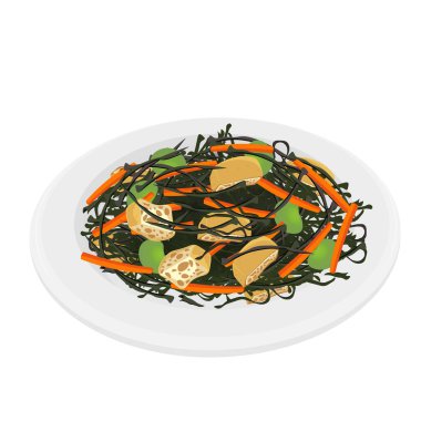 Vector Illustration Logo Clipart Hijiki no nimono veya Hijiki Seaweed salatası