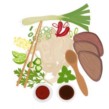 Vector Illustration Logosu Vietnam pirinçli eriştenin içeriği Pho Noodles veya Pho bo