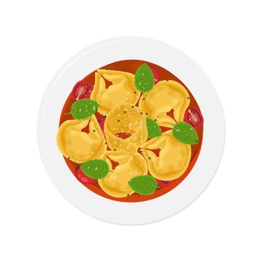 Vektör İllüstrasyon Logosu Üst Görünüm Tortellini al Ragu veya Tortellini Bolonez