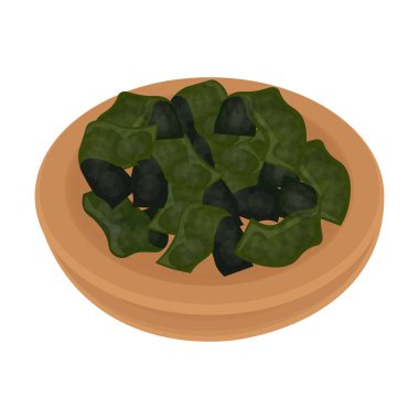 Vector Illustration Logosu Wakame Seaweed 'i tahta bir kasede tırman