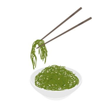 Vektör İllüstrasyon Logosu Clipart Japon Wakame salatası ile Chopstick