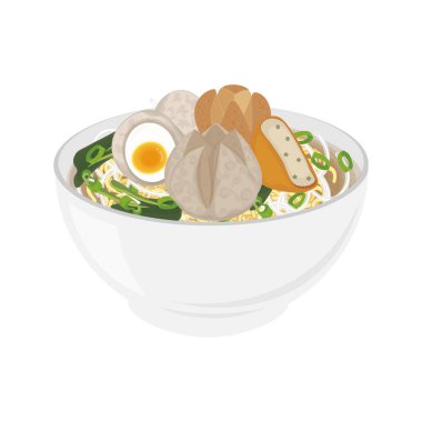 Vektör İllüstrasyon Logosu Clipart Bakso komplit veya Endonezya köftesi çorbası