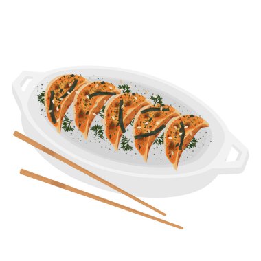 Vektör İllüstrasyon Logosu Clipart Izgara gyoza mentai Japon mantısı