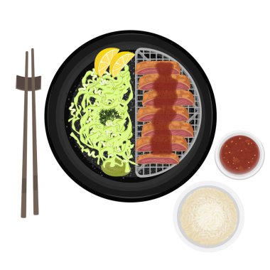 Vector Illustration Logo Clipart Top View Japanese beef tempura or gyukatsu gyu katsu with rice clipart