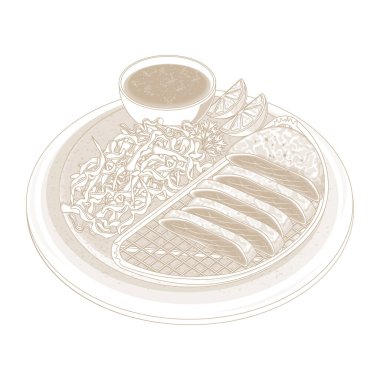 Vector Illustration Logo Line Art Gyukatsu veya Gyu katsu Japon yemekleri