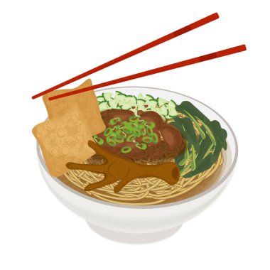 Vektör İllüstrasyon Logosu Lezzetli Mie ayam ceker veya Endonezya Tavuğu çorbası