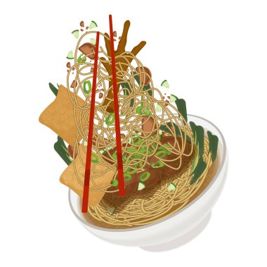 Vector Illustration Logosu Clipart Mie ayam ceker ya da pangsit ile Endonezya usulü tavuk çorbası 