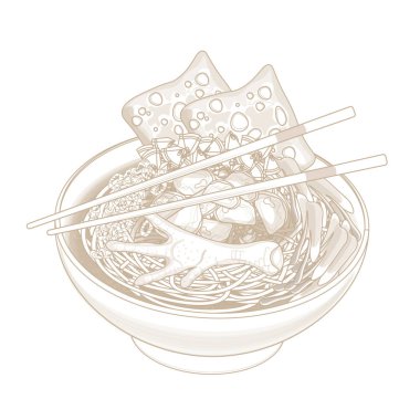 Vector Illustration Logo Line art Mie ayam ceker or Indonesian Chicken noodles soup clipart