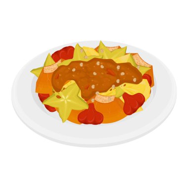 Vektör İllüstrasyon Logosu Clipart Rujak buah lutis veya baharatlı esmer şeker soslu lotis buah