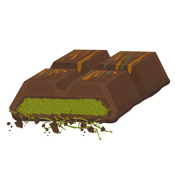 Vektör İllüstrasyon Logosu Yarım Dubai Çikolatası Doldurulmuş yeşil şam fıstıklı kadayif 