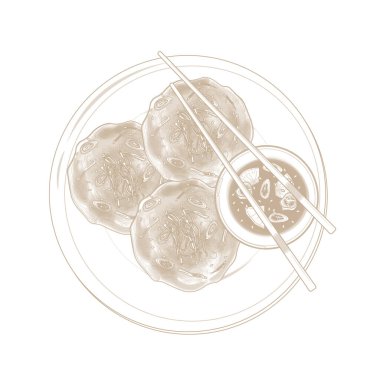 Vektör İllüstrasyon Logo Çizgisi Sanat Üst Görünümü Mung Fasulye Krepleri Bindaetteok