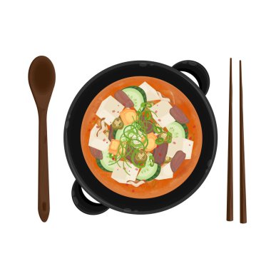 Vector Illustration Logo Clipart Doenjang Jjigae Kore mayalanmış soya çorbası
