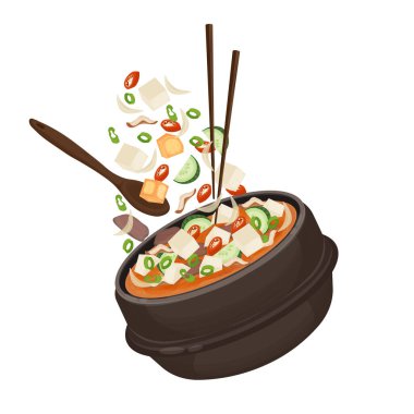 Vektör İllüstrasyon Logosu Havalanma Doenjang Jjigae Kore Fasulye Ezmesi Güveci