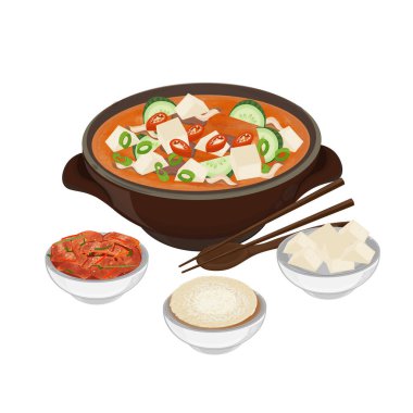 Vector Illustration Logo Clipart Delicious Korean Silken Tofu Soup or Doenjang Jjigae clipart