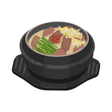 Vektör İllüstrasyon Logosu. Kore Pirinç Çorbası. Ttukbaegi üzerine Gukbap.