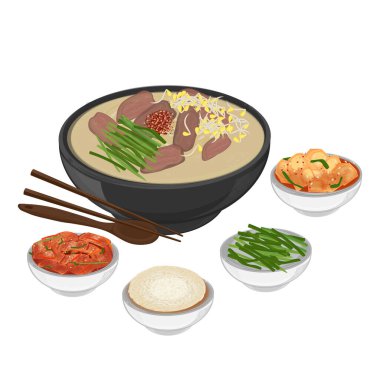 Vector Illustration Logo Clipart Koreli Kongnamul Gukbap with Banchan