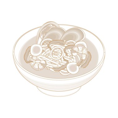 Vector Illustration Logo Çizgisi Sanat Jjampong Baharatlı Deniz Ürünleri Erişte Çorbası