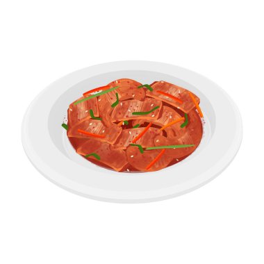 Vektör İllüstrasyon Logosu Beyaz Tabakta Taze Kimchi Geotjeori