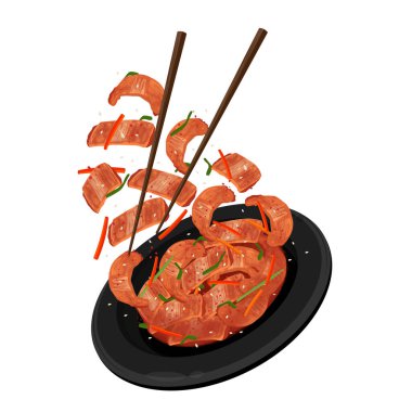 Vektör İllüstrasyon Logosu Clipart Levitation Taze Kimchi Geotjeori with Chopstick