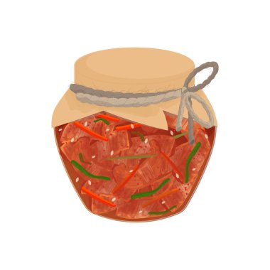 Vektör İllüstrasyon Logosu Tırmanışı Mayalanmış Koreli Napa Lahana Kimchi Cam Kavanozda
