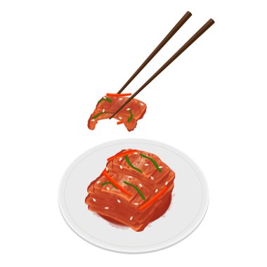 Vektör İllüstrasyon Logosu Yemek Çubuğuyla Taze Kimchi Geotjeori Yemeye Hazır