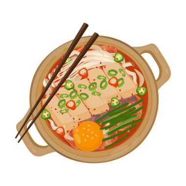 Vektör İllüstrasyon Logosu Koreli Kimchi Jjigae Kimchi Güveci