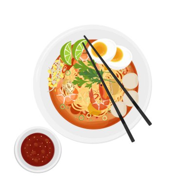 Vektör İllüstrasyon Logosu Clipart Üst Görünüm Baharatlı Curry Laksa