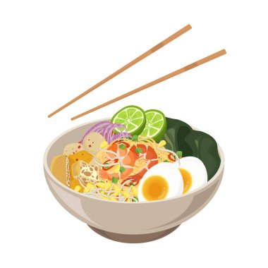 Vektör İllüstrasyon Logosu Clipart Acılı Curry Laksa Yemeye Hazır