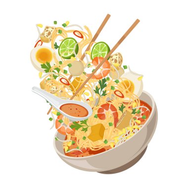 Vektör İllüstrasyon Logosu Havalandırma Baharatlı Laksa Karidesi Karides Erişte Çorbası Laksa