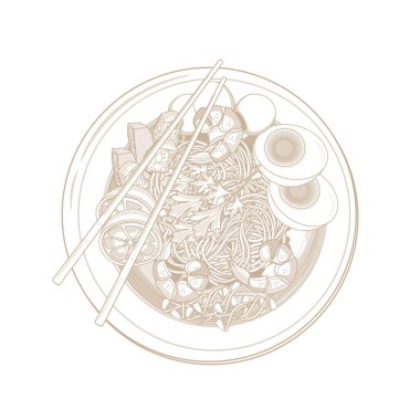 Vektör İllüstrasyon Logo Çizgisi Sanat Üst Görünümü Laksa Körili Eriştesi Asya Yemekleri