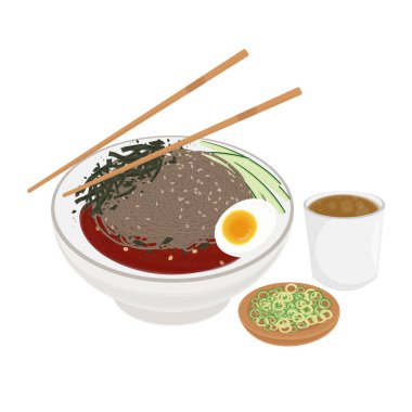 Vektör Illustration Logo Clipart Makguksu Koreli Karabuğday Eriştesi Yemeye Hazır