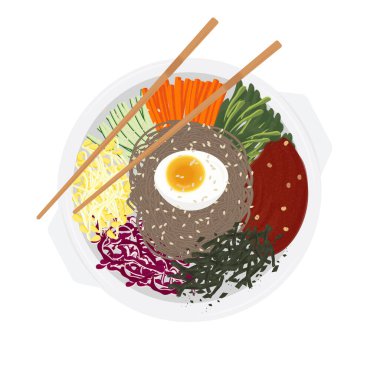 Vektör İllüstrasyon Logosu Üst Görünüm Taze Makguksu veya Baharatlı Bibim Guksu