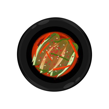 Vector Illustration Logosu Kara Tabakta Salatalıklı Kimchi Oi Sobagi