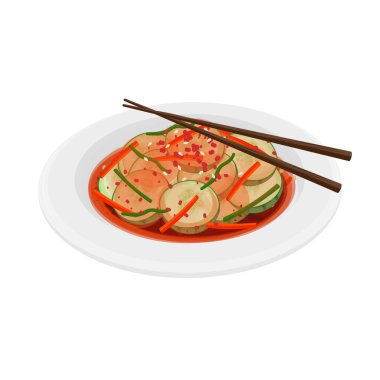 Vektör İllüstrasyon Logosu Taze Kore Oi Sobagi veya Salatalık Kimchi