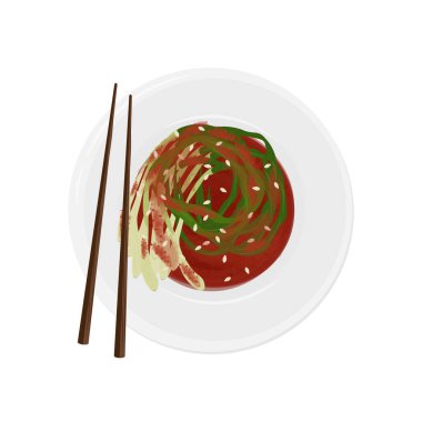 Vektör İllüstrasyon Logosu Chopstick ile Kore Yemeği Pa kimchi Clipart
