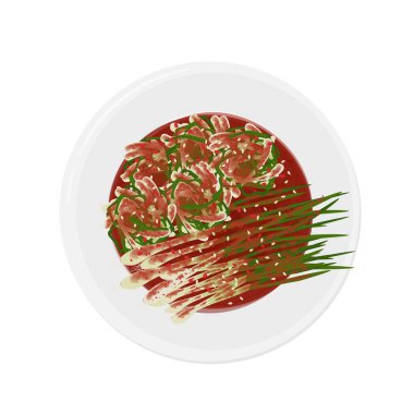 Vektör İllüstrasyon Logosu Clipart Top View Kore geleneksel yeşil soğan kimchi o
