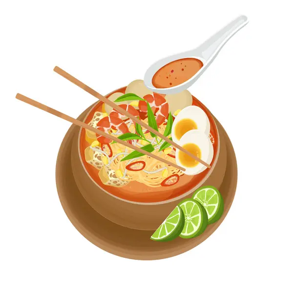 Vektör İllüstrasyon Logosu Clipart Laksa Baharatlı Erişte Çorbası