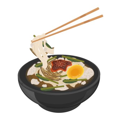 Vektör İllüstrasyon Logosu Clipart Ban Mian Banmian veya Pan mee yemeye hazır 