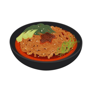 Vektör İllüstrasyon Logosu Baharatlı Szechuan Eriştesi veya Sarımsaklı Biber Yağı Eriştesi