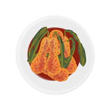 Vektör İllüstrasyon Logosu Üst Görünüm Chonggak Kimchi veya At Kuyruğu Kimchi Kore Turp Kimchi