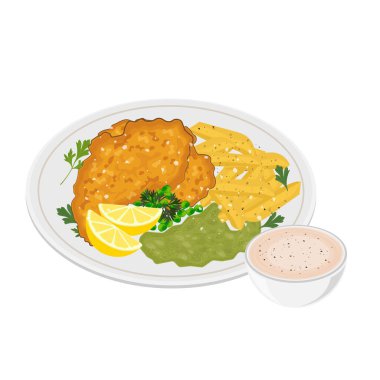 Vektör İllüstrasyon Logosu Geleneksel İngiliz yemekleri Tabakta bezelye püresi