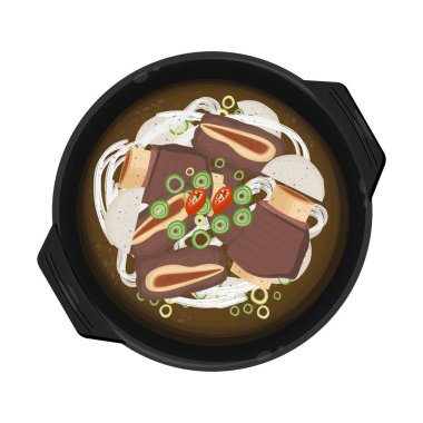 Vector Illustration Logo Clipart Top View Galbitang Beef Rib Soup on a Ttukbaegi clipart