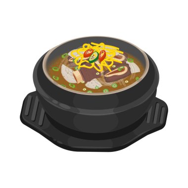 Vektör İllüstrasyon Logosu Kore Gıda Galbitang Biftek Kısa Kaburga Çorbası Ttukbaegi